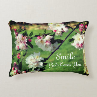 Smile God Loves You Blossoms Inspirational Accent Pillow