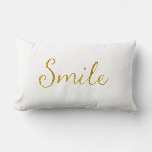 Smile Gold Faux Glitter Metallic Sequins Quote Lumbar Pillow