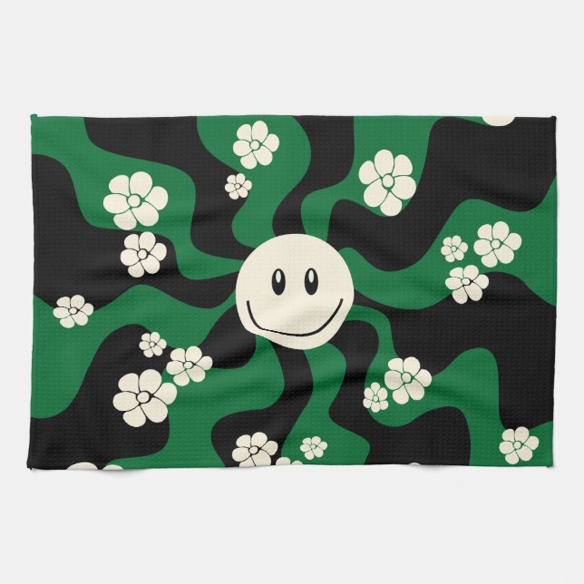 Smile - Green, Cream and Black Kitchen Towel (Horizontal)
