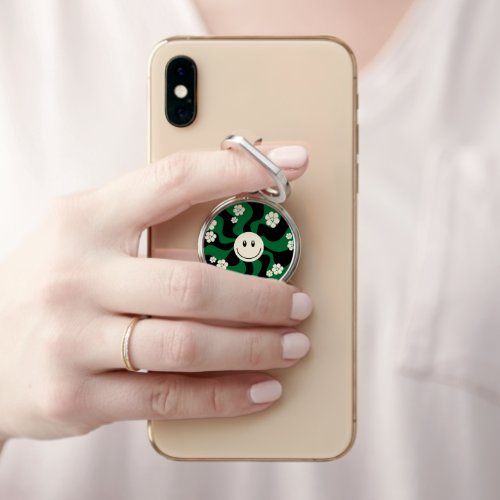 Smile _ Green Cream and Black Phone Ring Stand