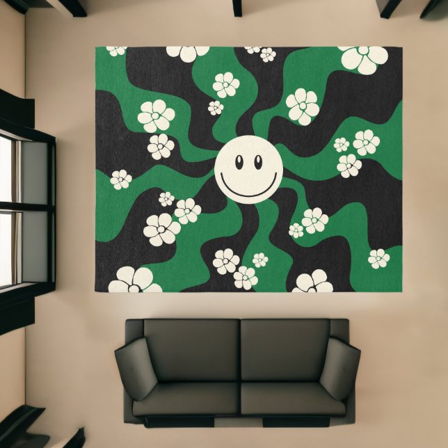 Smile - Green, Cream and Black Rug (Insitu (Indoor 1))