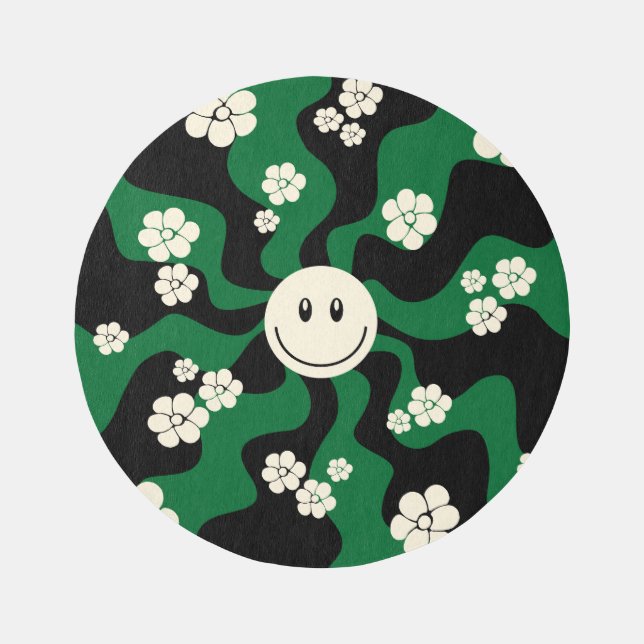 Smile - Green, Cream and Black Rug (Front)