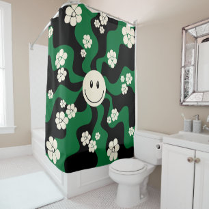 Smile - Green, Cream and Black Shower Curtain