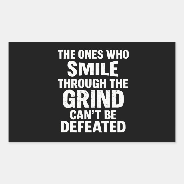 Smile grind gym motivation quote with white text rectangular sticker (Front)