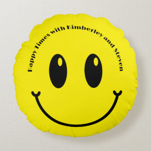 Smile Happy Couple Valentine Smily Face Round Pillow