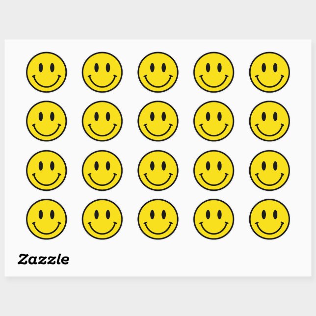 Smile Happy Face Emoji Yellow Black White Retro Classic Round