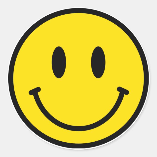 Smile Happy Face Emoji Yellow Black White Retro Classic Round