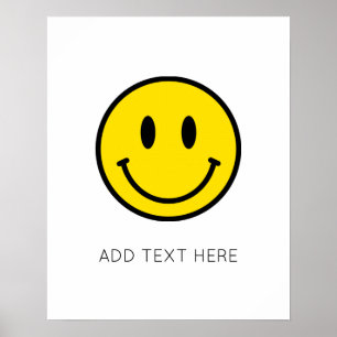 Smile Happy Face Emoji Yellow Black White Retro Poster
