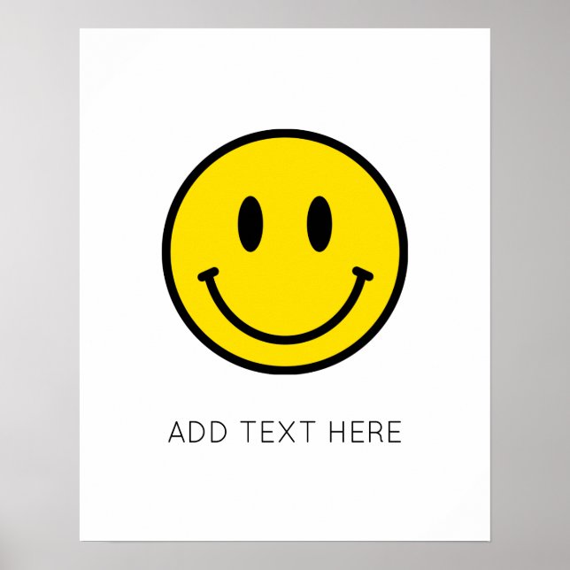 Smile Happy Face Emoji Yellow Black White Retro Poster (Front)