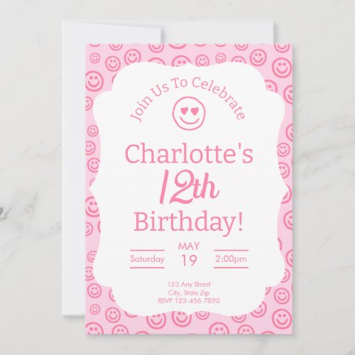 Smile Happy Face Preppy Girly Birthday Invitation