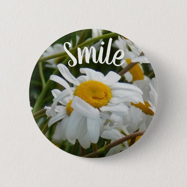 Smile - Happy Flower - Happy Face Smiling Daisy Button (Front)