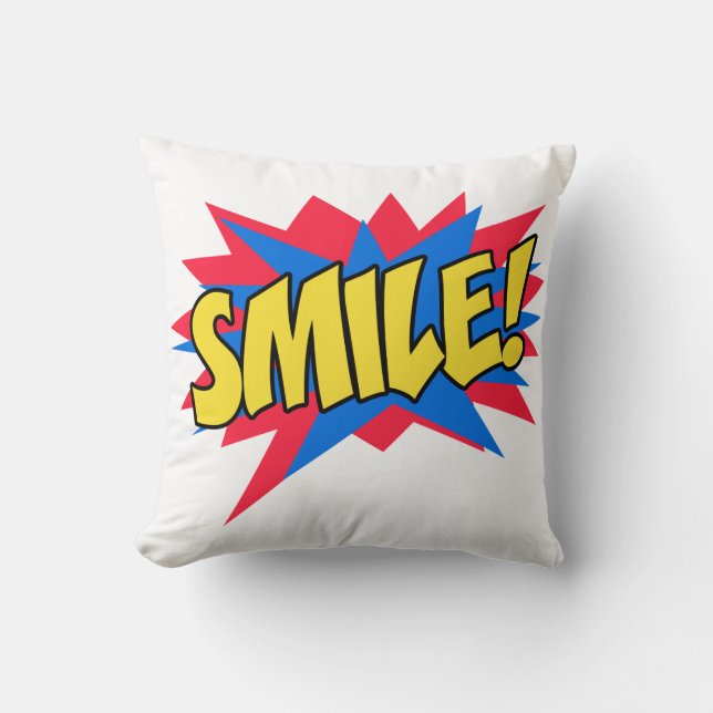 Smile Happy Pop Art Throw Pillow (Front)
