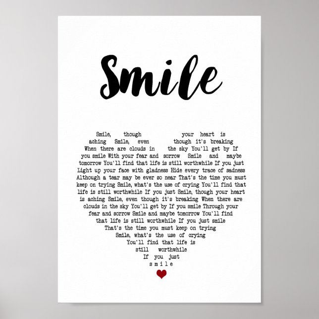 Smile Heart Song Lyric Wall Art Print (Front)