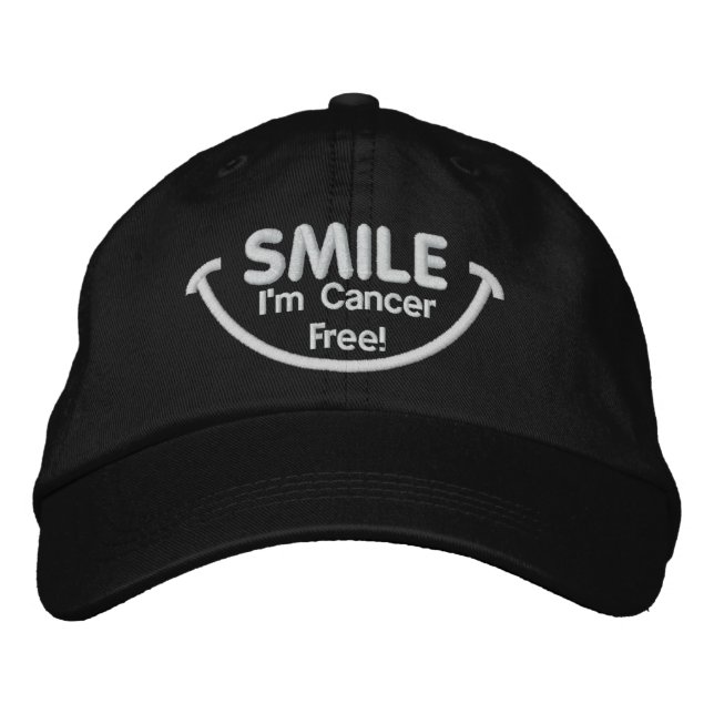 Smile I'm Cancer Free White Embroidered Baseball Cap (Front)