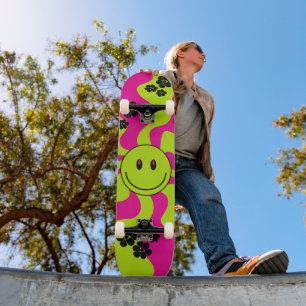 Smile in Lime Green, Hot Pink and Black Skateboard