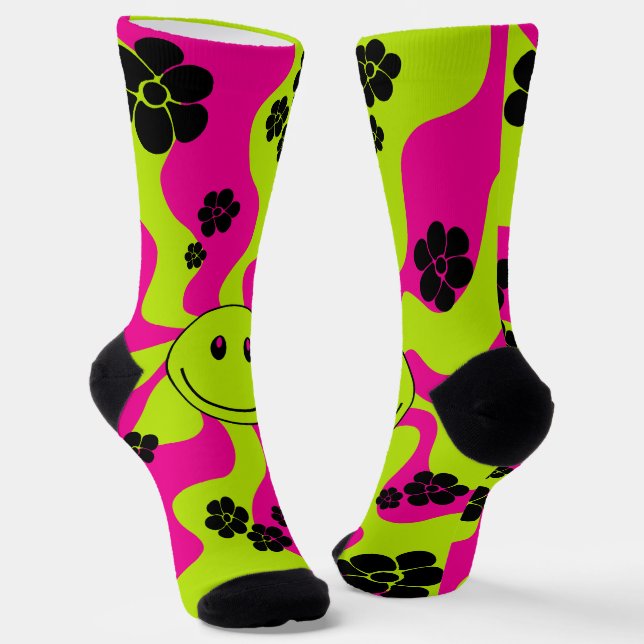 Smile in Lime Green, Hot Pink and Black Socks (Angled)