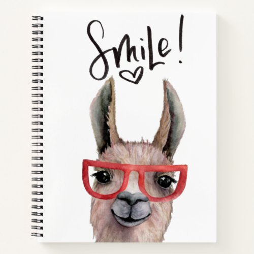 Smile Inspirational Funny Watercolor Llama Notebook
