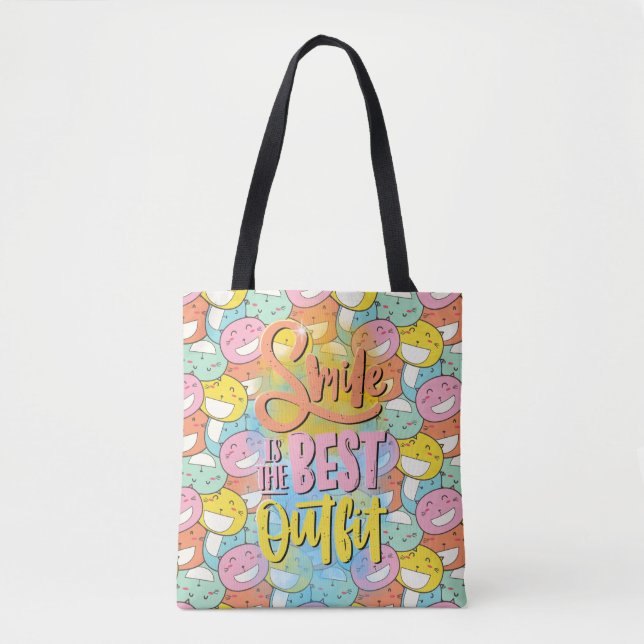 Smile is the best outfit! Motivational Tote Bag (Front)