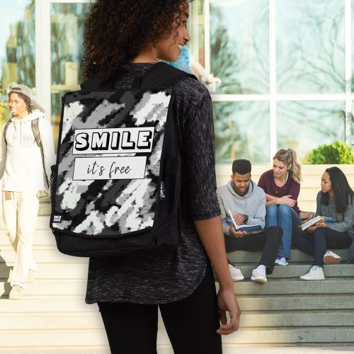 Smile its free Inspirational Quote Black White Backpack