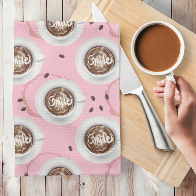 Smile It’s time for Coffee - High Tea Pink Kitchen Towel (Coffee kitchen towel )