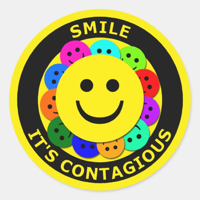 SMILE IT'S CONTAGIOUS CLASSIC ROUND STICKER (Front)