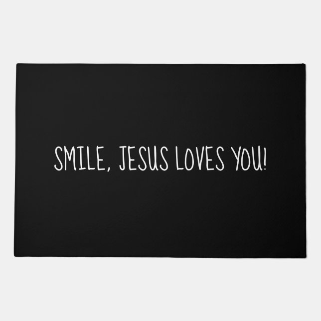 Smile, Jesus Loves You Black and White Doormat (Front)