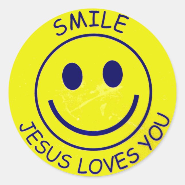 Smile Jesus Loves You Classic Round Sticker (Front)