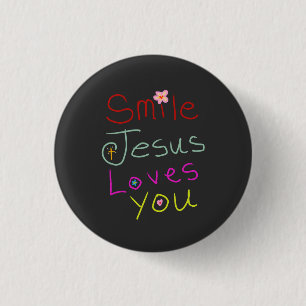 ‘Smile Jesus Loves You’ Colorful Script Button