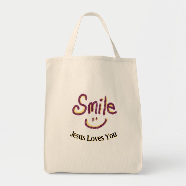 Smile Jesus Loves You Personalized  Tote Bag (Front)