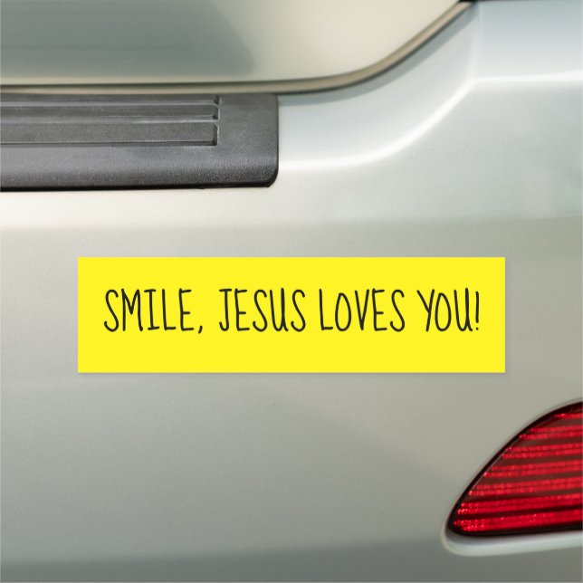 Smile, Jesus Loves You Yellow Happy Sunshine Car Magnet (In Situ)