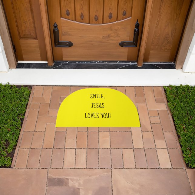 Smile, Jesus Loves You Yellow Happy Sunshine Doormat (Outdoor)