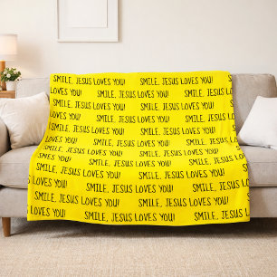 Smile, Jesus Loves You Yellow Happy Sunshine Fleece Blanket