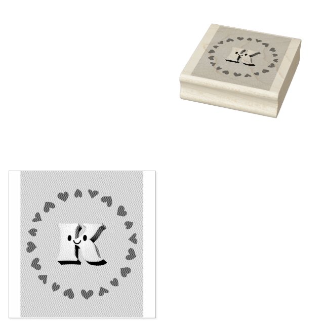 Smile Letter K With Hearts Rubber Ink Stamp (Stamped)