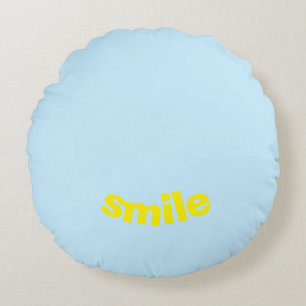 "smile" light blue happy yellow - round pillow