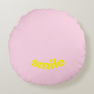 "smile" light pink happy yellow - round pillow