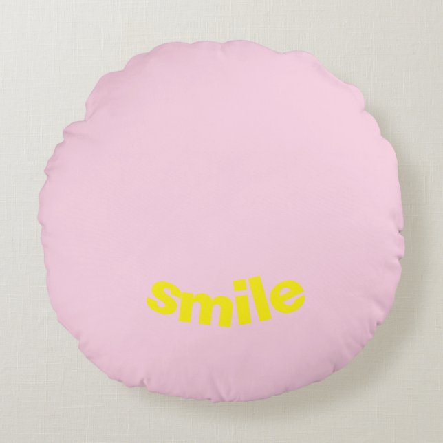 "smile" light pink happy yellow - round pillow (Front)