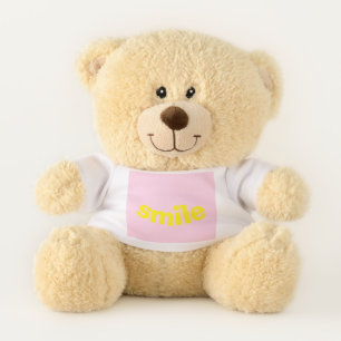 "smile" light pink, happy yellow teddy bear