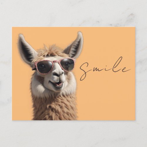 Smile Llama Cute Alpaca with Sunglasses Funny Postcard