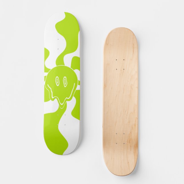 Smile Melt - Lime Green and White Skateboard (Front)