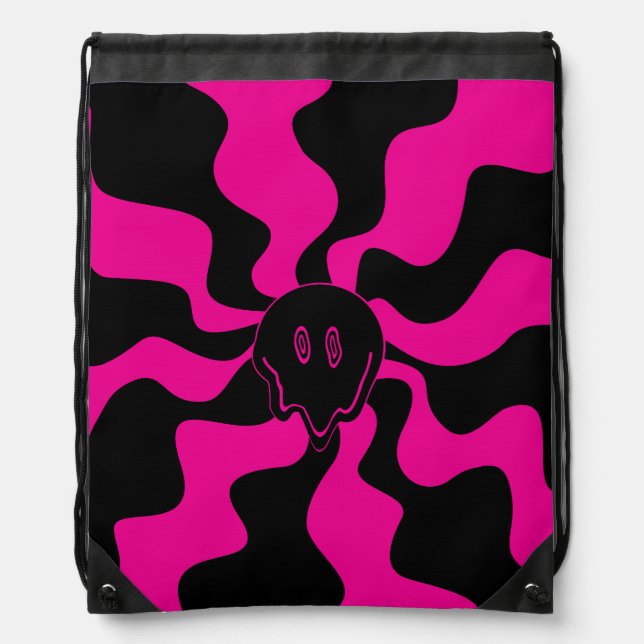 Smile Melt - Magenta and Black Drawstring Bag (Front)