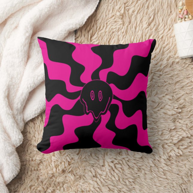 Smile Melt - Magenta and Black Throw Pillow (Blanket)