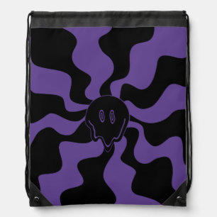 Smile Melt Retro Purple and Black Drawstring Bag