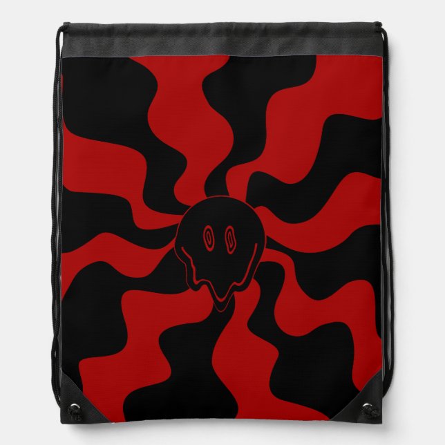 Smile Melt Retro Red and Black Drawstring Bag (Front)