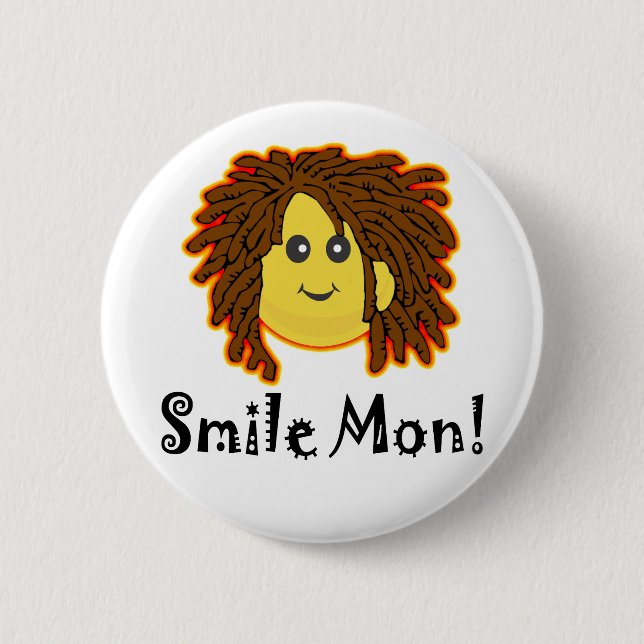 Smile Mon! Rasta Face Pinback Button (Front)