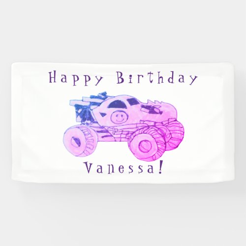 Smile Monster Truck Rally Birthday Party Banner