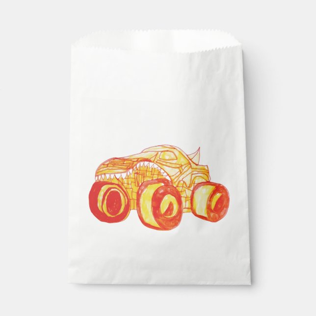Smile Monster Truck Rally Birthday Party Favor Bag (Front)
