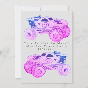 Smile Monster Truck Rally Birthday Party Invitation