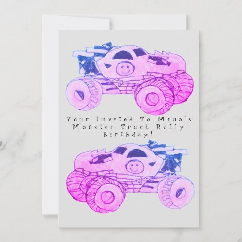 Smile Monster Truck Rally Birthday Party Invitation