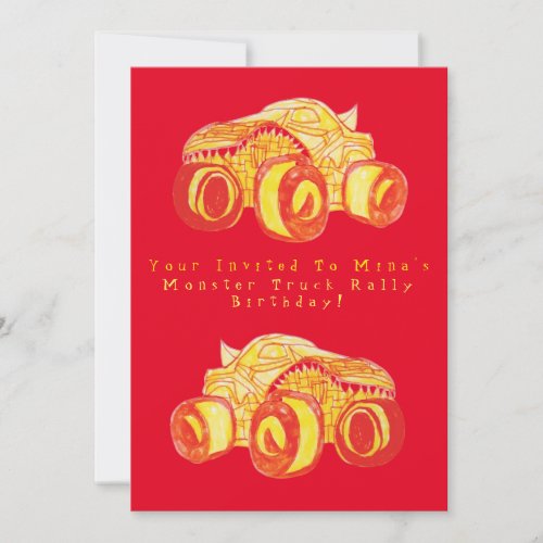 Smile Monster Truck Rally Birthday Party Invitation