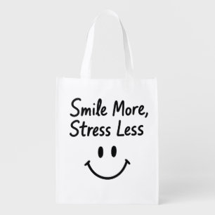 Smile More, Stress Less Doodle Design Grocery Bag